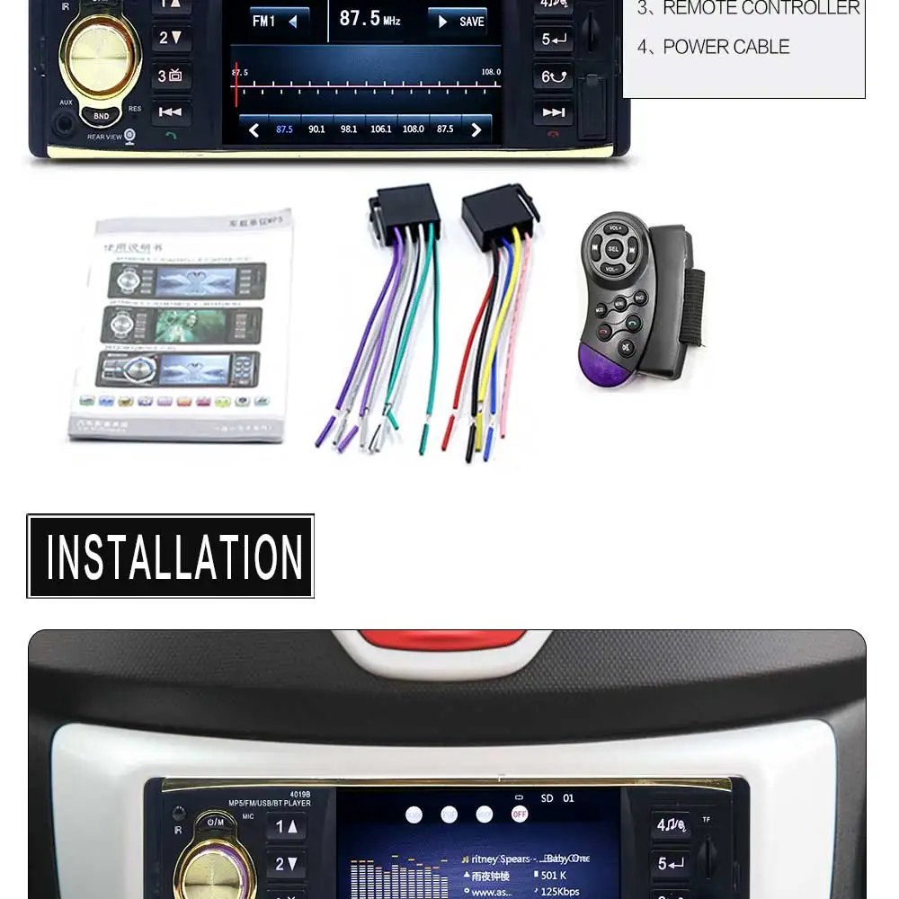 TOSPRA 4,1 дюймов 1 Din автомобильное радио аудио стерео AUX FM радио станция Bluetooth Авторадио Поддержка камеры заднего вида дистанционное управление