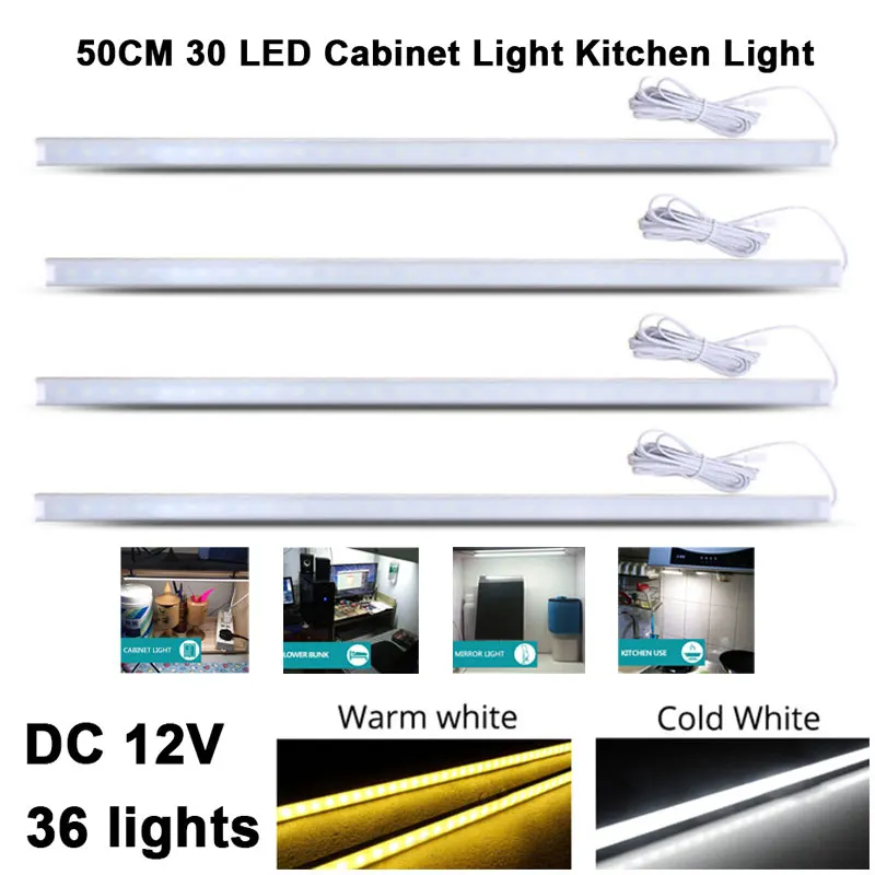 

4x 50CM Cabinet Lighting LED Showcase Strip Light DC12V Kitchen Wall Lamp More Than 50000 Hours Flashlight Home and Garden