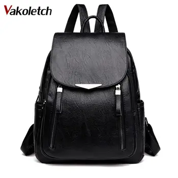 

Ladies Bagpack Vintage School Bags For Girls Travel Back Pack 2020 Women Leather Backpacks Female Shoulder Bag Sac A Dos KL691
