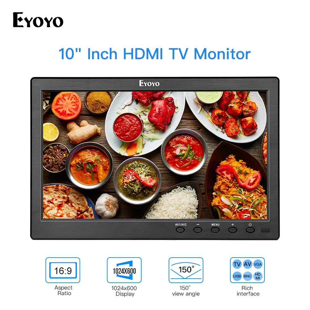 Eyoyo 10 дюймов маленький ТВ ips монитор HDMI 1024x600 ЖК-экран с HDMI VGA AV USB пульт дистанционного управления для DVD PC CC tv дисплей безопасности