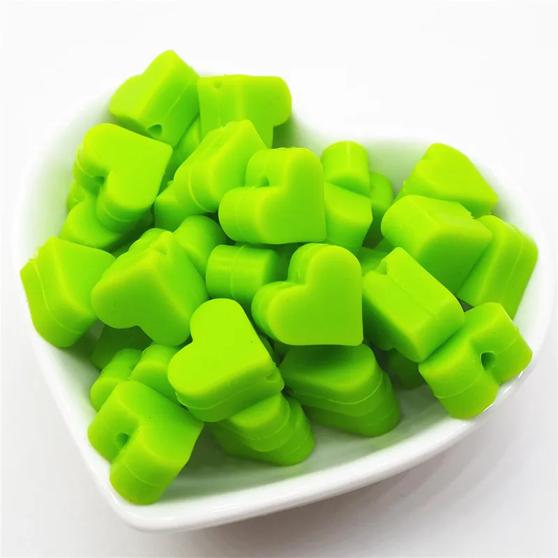 Green Chenkai, 50 шт., 15 мм, не содержит бисфенол BPA, силиконовые бусины для зубов в форме сердца, сделай сам, для детского душа, пустышка, ожерелье, ювелирная игрушка, аксессуары - Цвет: Green