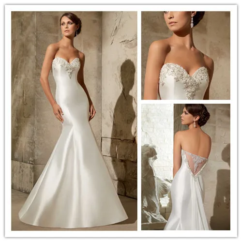 

Sweetheart Sexy Mermaid Wedding Dresses with Open Back Satin Beaded Vintage Bridal Gowns New Fashion 2016 Vestido De Noiva