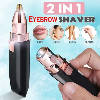 

2 in 1 Epilator LED Light Facial Eyebrow Trimmer Painless Hair Remover Face Shavers ABS Plastic Women Shaver Detachable Head