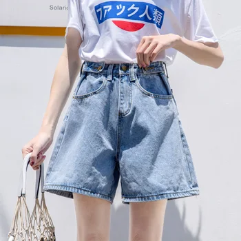 

2019 Summer New Style Korean-style High-waisted Retro Crimping Cowboy Short Pants Loose-Fit Wide-Leg Versatile Casual Shorts