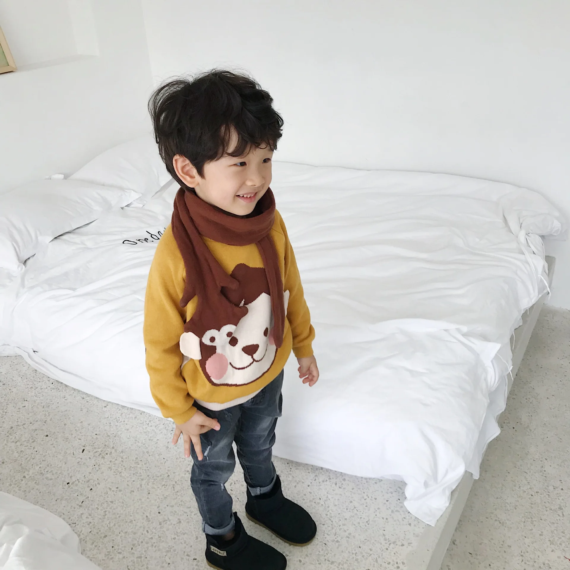 Tonytaobaby/Новинка; вязаные свитера с рисунком животных для мальчиков и девочек с шарфом; сезон осень-зима; свитер для маленьких девочек; детские свитера