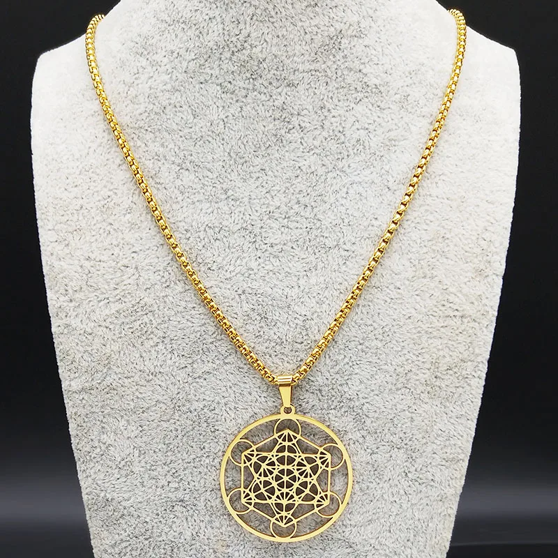 Мода Йога индусский Буддизм Цветок жизни Нержавеющая сталь ожерелье цепь женский золотой цвет ювелирные изделия-ожерелья N19428