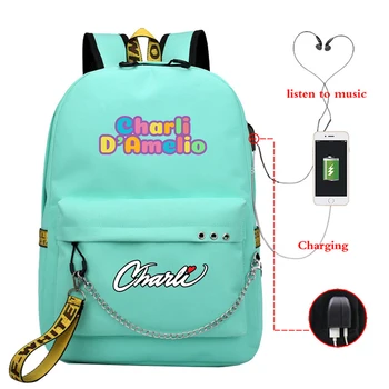 

Charli D'Amelio Printing Canvas USB Charging Backpacks Laptop School-Bags Travel Female Girls Backpack Fashion Teenager Bookbag