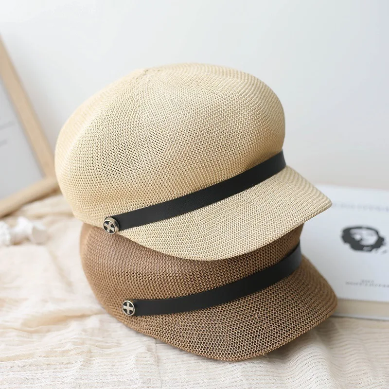 Women Summer Short Brim Newsboy Cap Breathable Octagonal Cap Washable Straw Hats For Women Beach Sun Hat Boina Berets Casquette