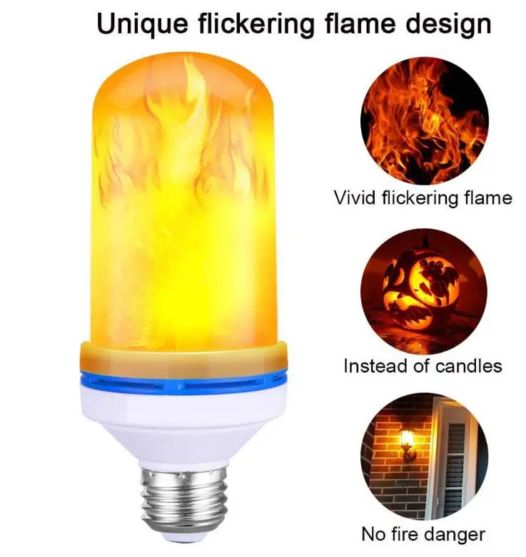 Flame Light Bulbs LED Flame Effect Fire Light Bulbs 4 Modes Glowing Flame Lights Atmosphere Decorative Light for Halloween Party - Цвет: Цвет: желтый