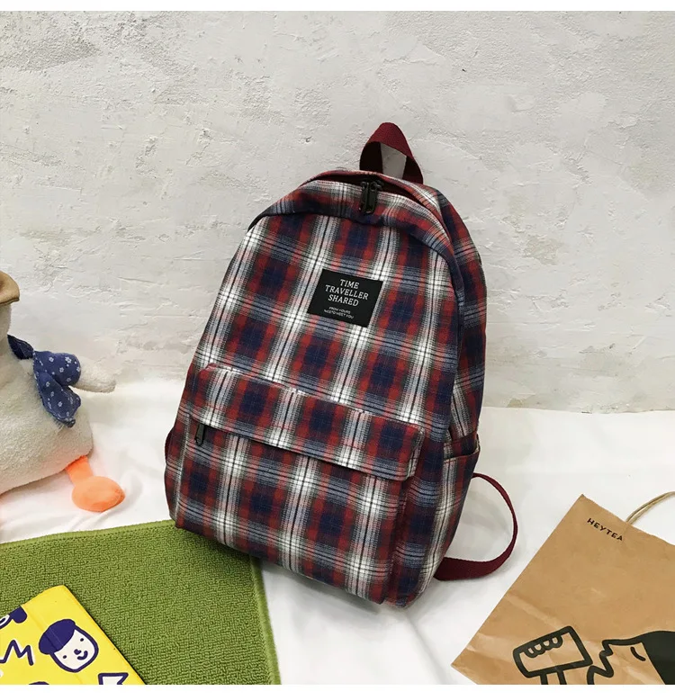 Fashion Plaid Canvas Women's Backpack Student Backpacks Teenage Girl School Bags Large Capacity Waterproof Travel Rucksack