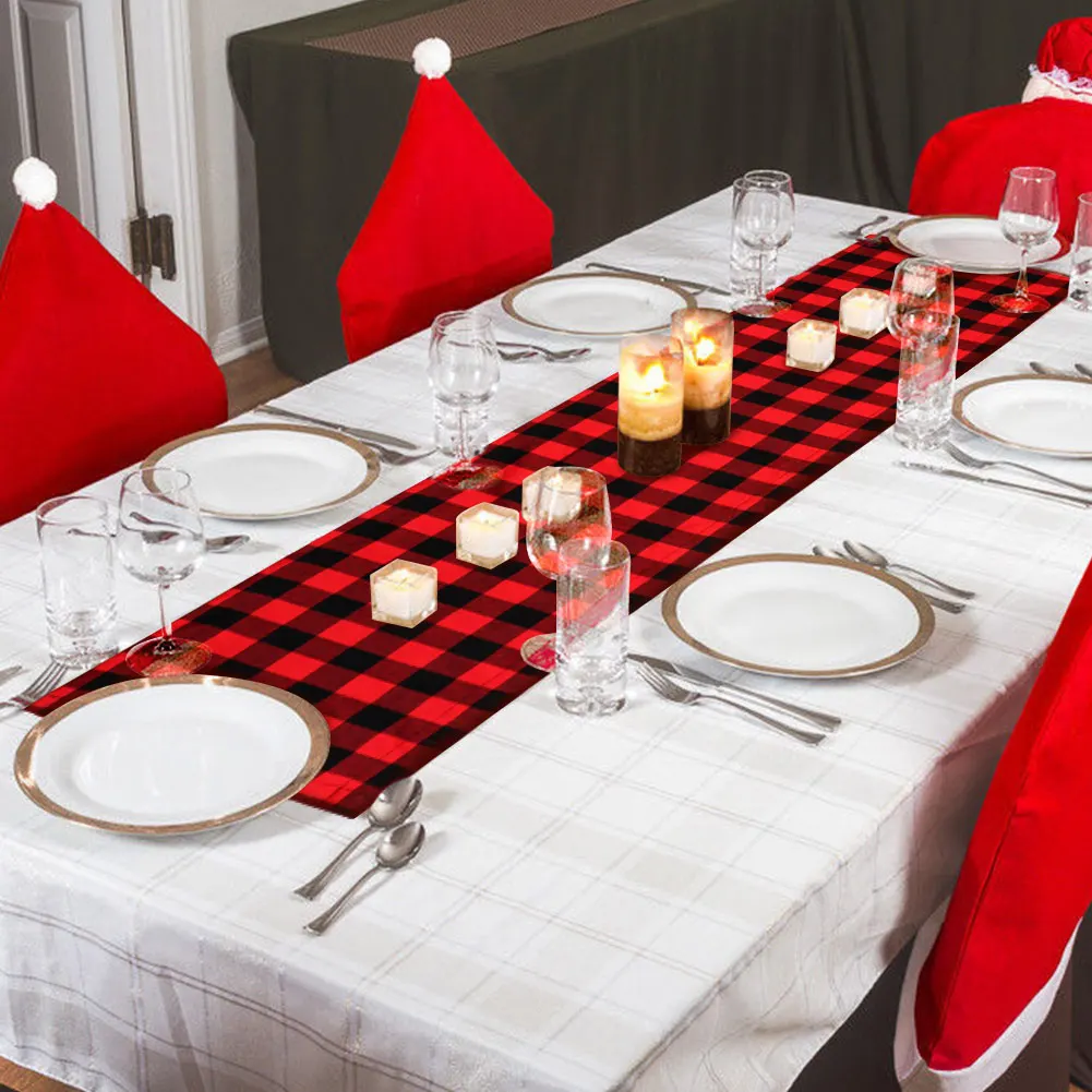 クリスマスバッファローチェック柄黄麻布テーブルランナーテーブルマットランチョンマットクリスマステーブル デコレーションランバージャックをテーマにした誕生日パーティーの装飾|テーブルランナー| - AliExpress