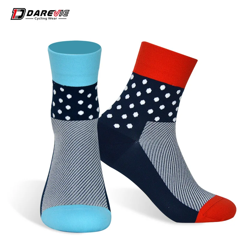 Darevie cycling socks soft sports socks breathable socks elastic biking socks anti-bacterial reflective bicycle cocks MTB road - Цвет: Blue Red