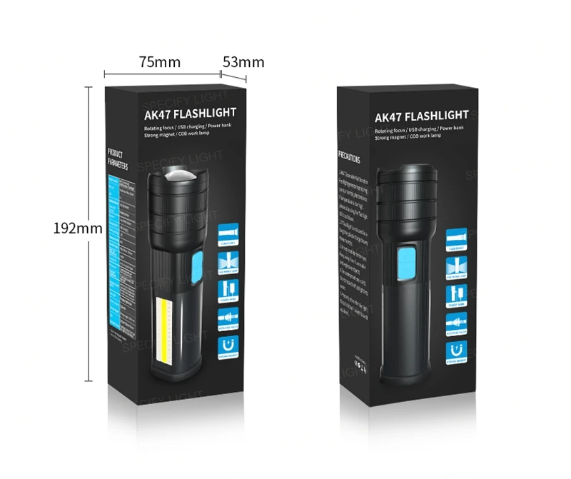 High Bright COB Flashlight Zoomable Multifunction Waterproof Lamp Focus USB Charging Power Bank 7 Switch Mode with Strong Magnet (23)