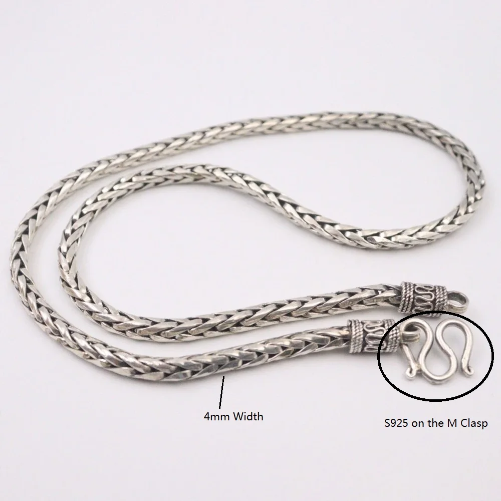 

Authentic 925 Sterling Silver 4mm Round Wheat Link Chain Necklace 20inch Length For Men