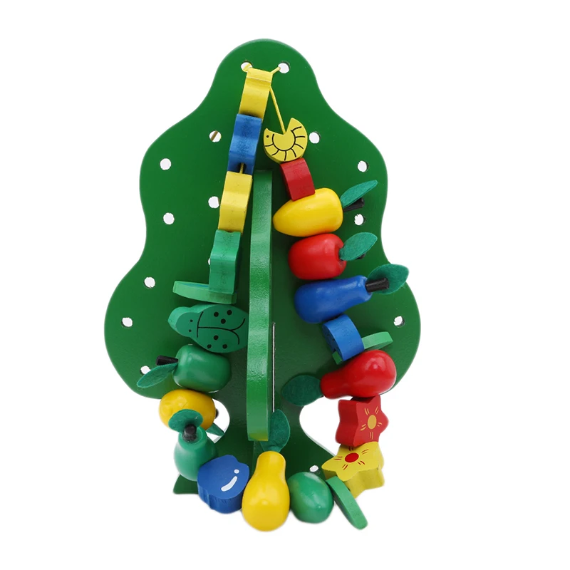 Деревянные игрушки, фруктовое дерево, нитка из бисера, для детей, сделай сам, раннее образование, с вкраплениями, игрушки для упражнений, для