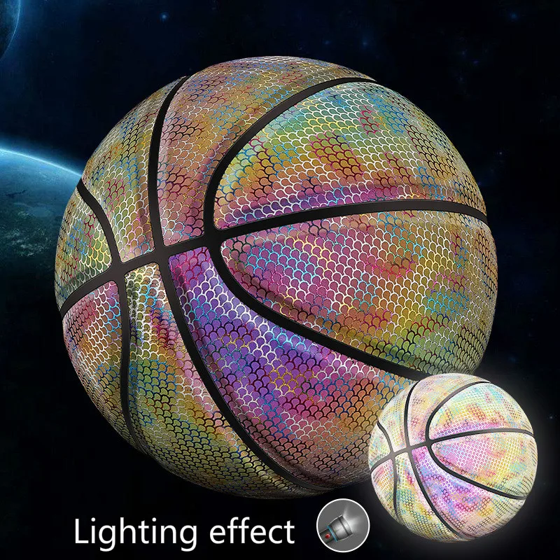 Holographic Reflective Basketball Ball Pu Leather Wear-resistant Colorful  Night Game Street Glowing Basketball With Air Needles - Basketball -  AliExpress