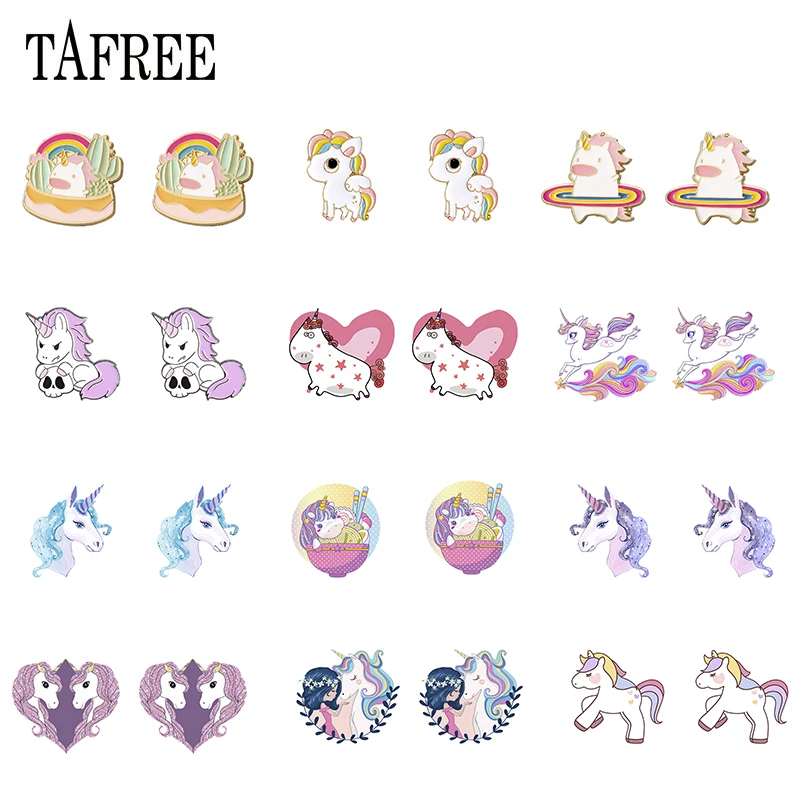 TAFREE Unicorn Girl Cute Funny Taste Epoxy Clip-on Earrings New Acrylic Jewelry Ear Clip | Украшения и аксессуары