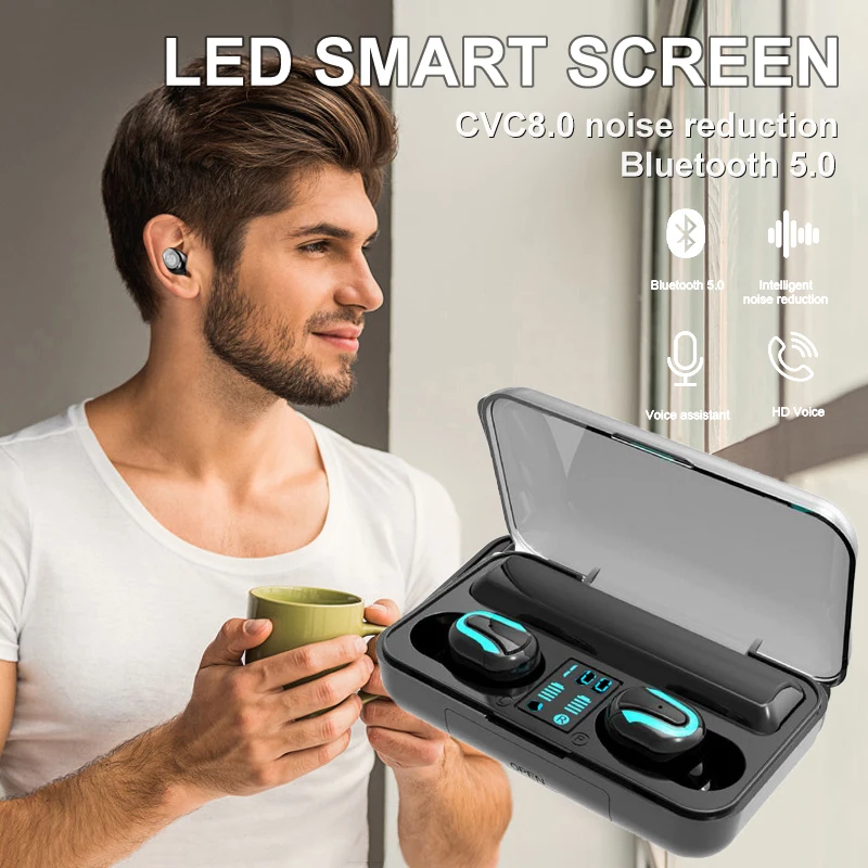 Kowkaka IPX7 водонепроницаемые Bluetooth наушники 9D стерео беспроводные гарнитура power Bank TWS