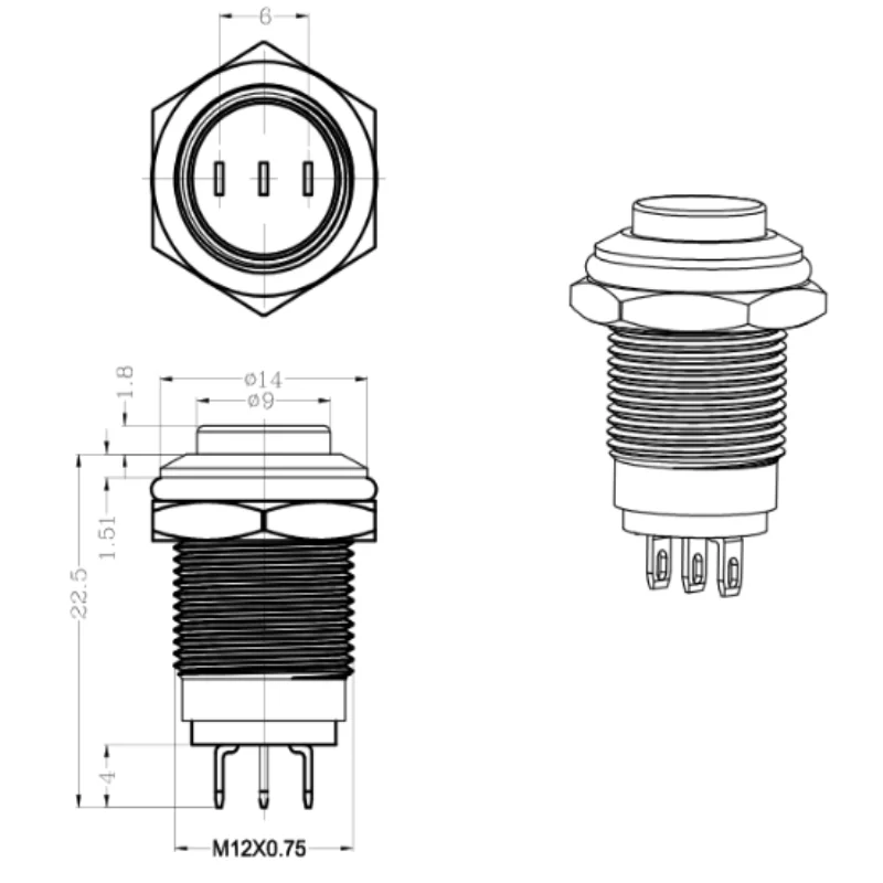 1pc 12mm Metal Push Button Switch Self-locking Latching/Momentary Reset Waterproof High/Flat Round 3 pins Nickel plated brass