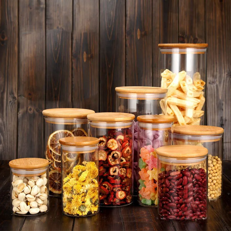 Food Storage Glass Jar No Lead Kitchen Storage Bottles Sealed Cans with Cover Large Capacity Candy