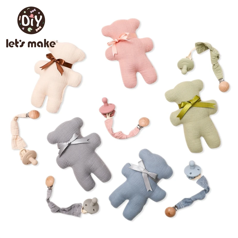 

Let's Make Baby Rattle Toy Set Cute Bear Cotton Stuffed Plush Toys Baby Pacifier Chain Silicone Pacifier Infant Birthday Gift