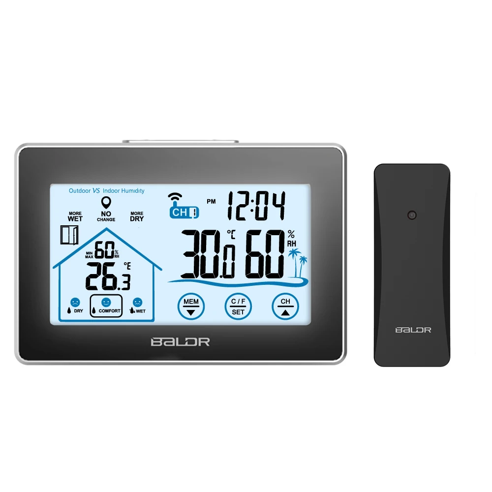 Baldr Color Digital Wireless Indoor/Outdoor Weather Station with Thermometer & H