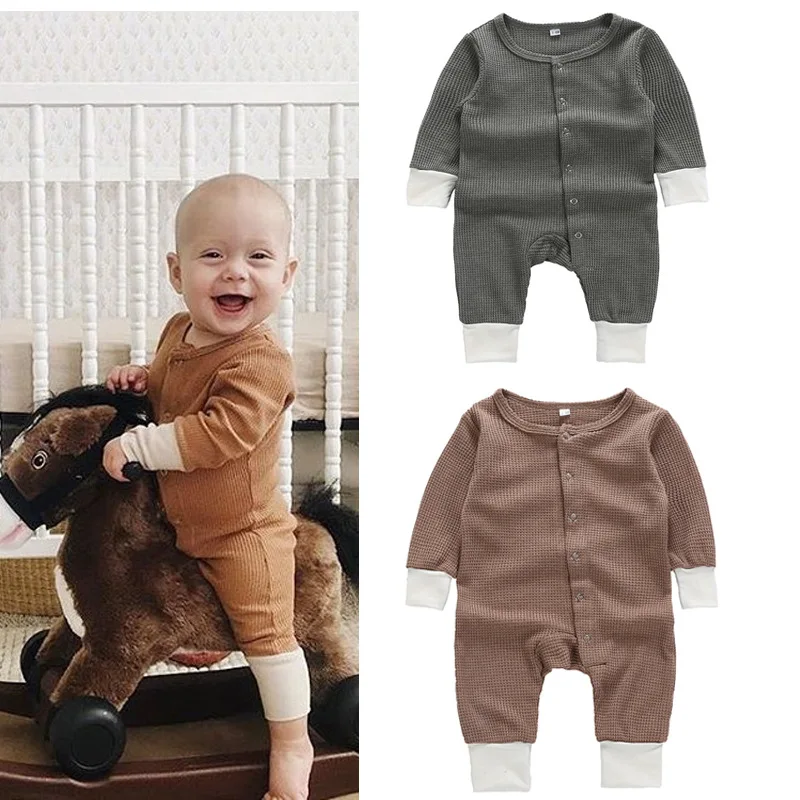 

Clothes for Babies Spring And Autumn Baby Onesie Cross Thread Long Sleeve Solid Color Romper Crawling Clothes BABY'S FIRST Month