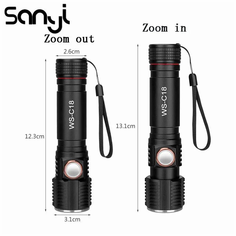 Portable Flashlight Zoom Funtion LED USB Rechargeable Torch 3 Lighting Modes For Outdoor Activity/Camp | Лампы и освещение