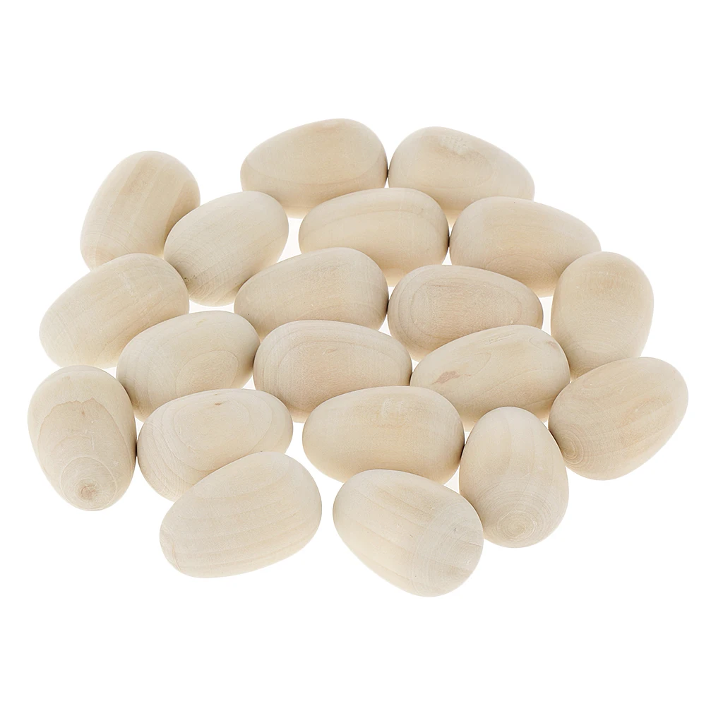 20Pcs Wooden Eggs Shape Wood Easter Decoration Embellishments DIY Unfinished Wood Egg Handmade Bottom Wooden Teething Toys Gifts