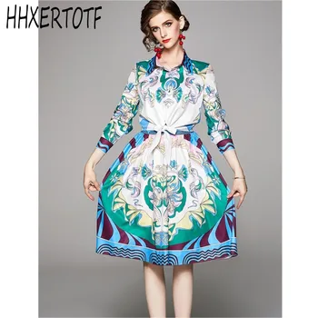 

spring Autumn Fashion Runway Skirt Suit Set Women Elegant Floral Printed Long Sleeve Bow Shirt + Skirt Two Piece Sets