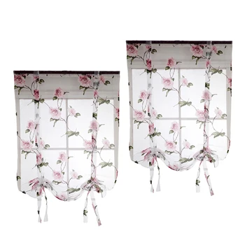 

2pcs Floral Design Roman Short Window Curtain Sheer Voile 80x100cm
