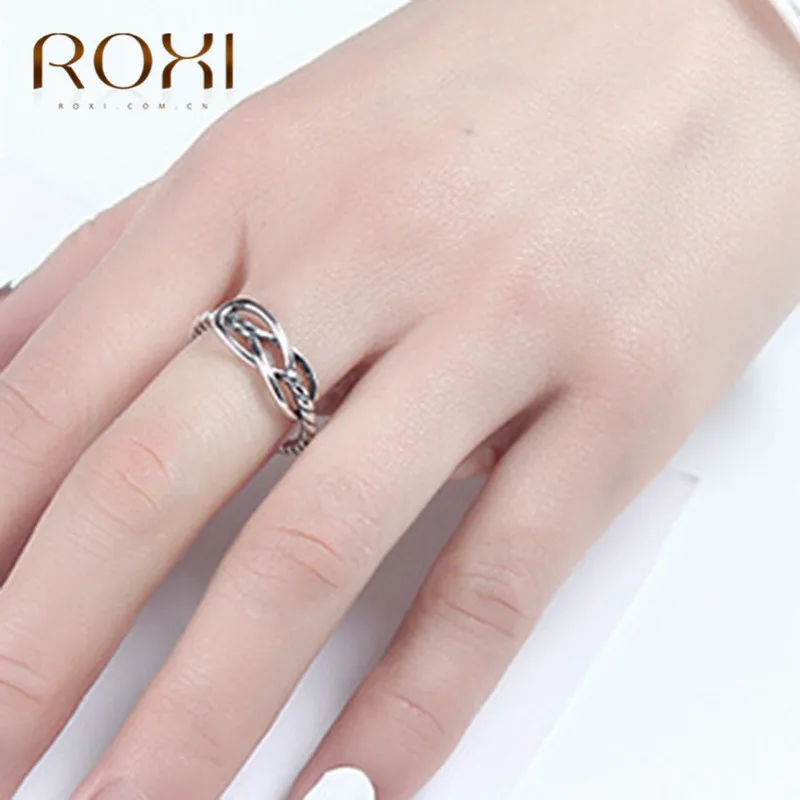 ROXI 925 пробы Серебряные Кольца Бесконечность Любовь Узел для женщин черные античные тайские серебряные Регулируемые кольца на палец Свадебные украшения