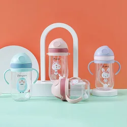 Botella de agua sin derrame para bebé, vaso de alimentación para niños, botella de agua potable escolar con correa de mango, Bola de gravedad, 300/400ml