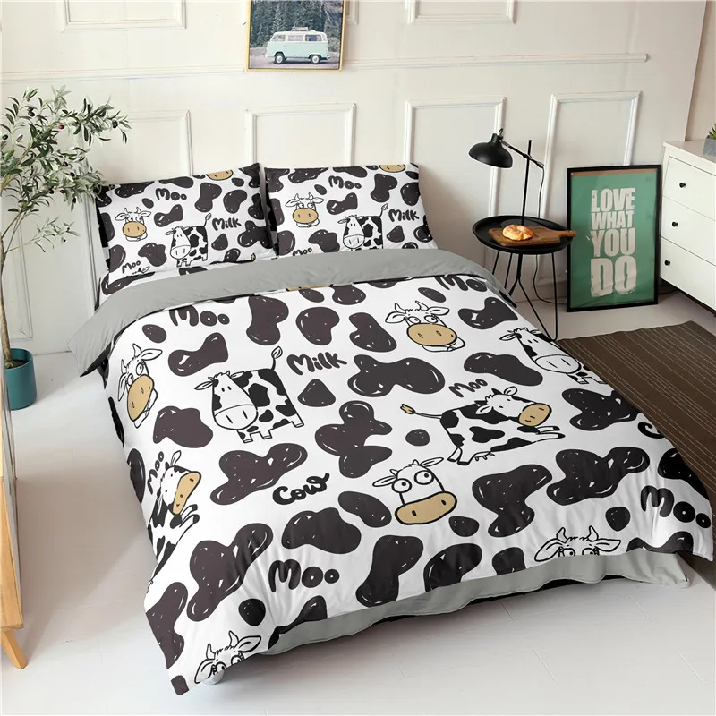 Cartoon Cows Duvet Cover Set 2/3 Piece Cute Bedding For Adults Kids Bedclothes And Pillowcase Decor Home | Дом и сад