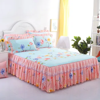 

1pcs Luxury Quality Bed Skirt Decoration Printing Ruffle Sheet Cover Flat Sheet Bedspread No Free Pillowcase