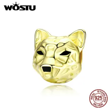 

WOSTU Golden Leopard Beads 100% 925 Sterling Silve Animal Charm Fit Original Bracelet Pendant For Women Fashion Jewelry CQC1252
