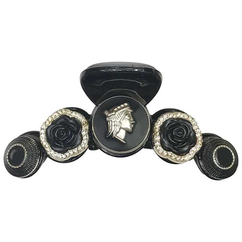 

Black Camellia Alloy Polka Dot Head Medusa Flower Diamond Acrylic Large Size 12CM Grip Ladies Hair Clips Hair Claws