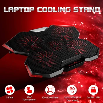 

NEW 2 Levels Adjustable 5 Fans Laptop Cooler Cooling Pad with Low Voice Laptop Radiator High Speed Radiator Touch Screen