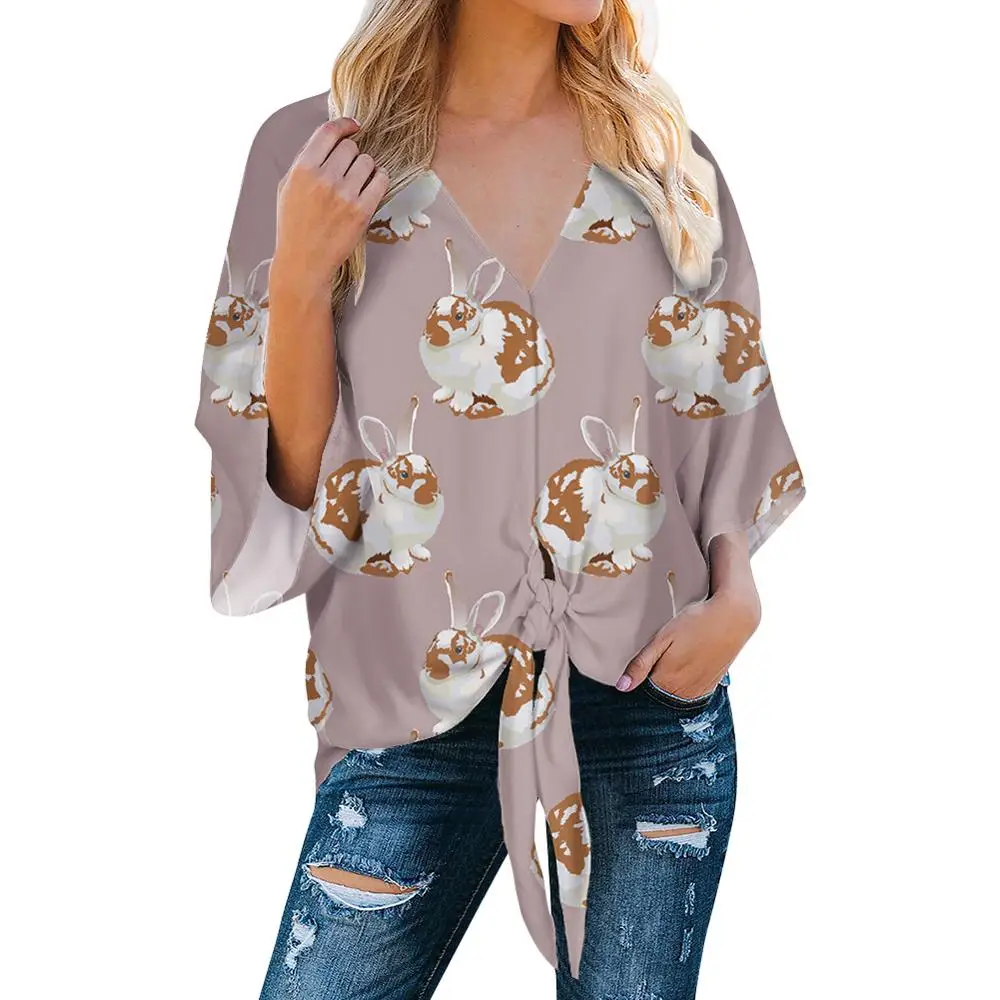 NOISYDESIGNS Bunny Rabbit Print Chiffon Blouse Sexy Blouse Lady Office Shirt Tunic Casual Loose Tops Plus Size Blusas Feminina - 4.00064E+12