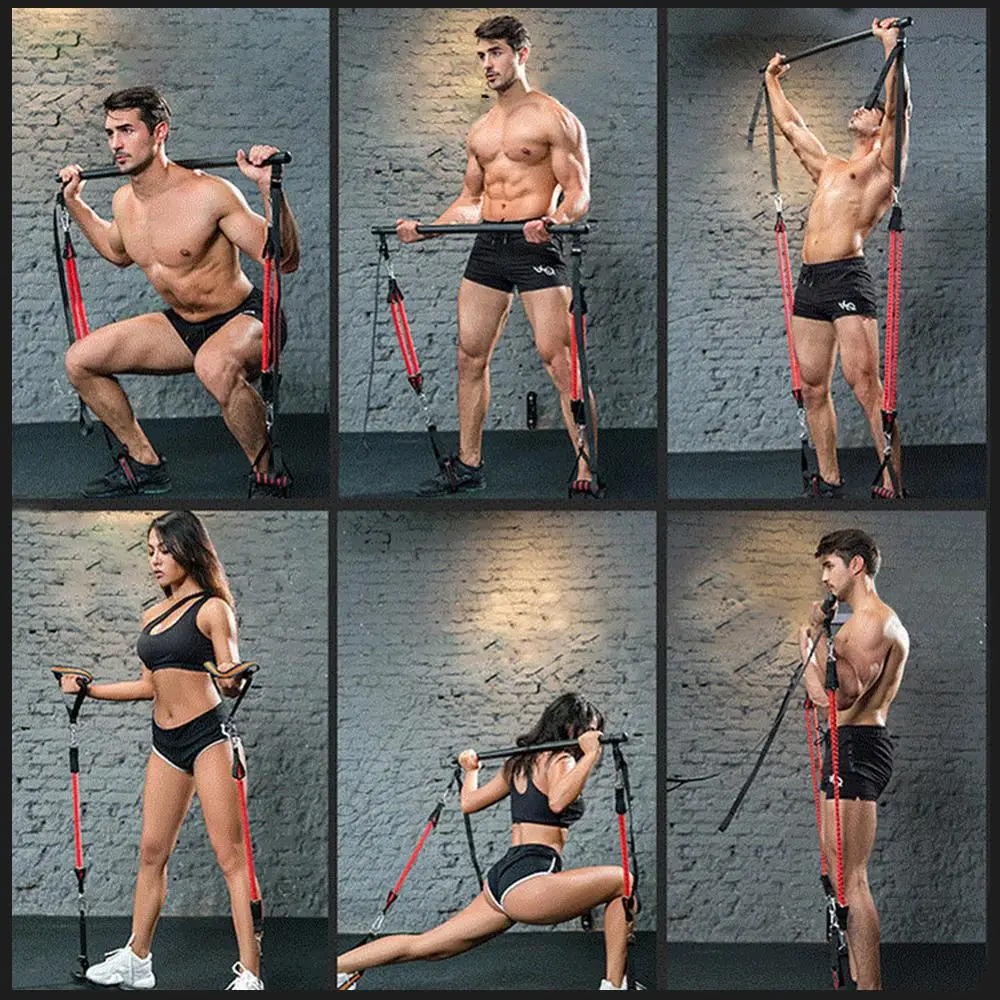 US $21.99 Fitness Rod Resistance Band Assemble Resistance Bar with Adjust BeltPortable Home Gym Pilates Bar System Full Body Workout Equi