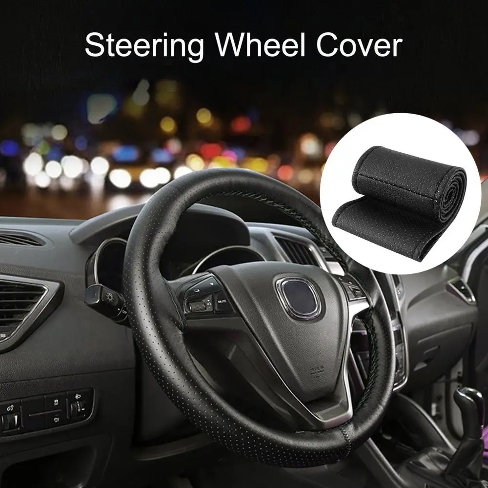 

New Universal PU Leather Car Auto Steering Wheel Cover With Needles And Thread Breathability Skid-Proof Vehicle Cover