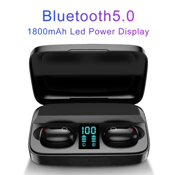 

Wireless Earphones Bluetooth 5.0 TWS Headsets LED Display Hifi Stereo Sports Earbuds with Mic 1800mAh Power Bank Headphones