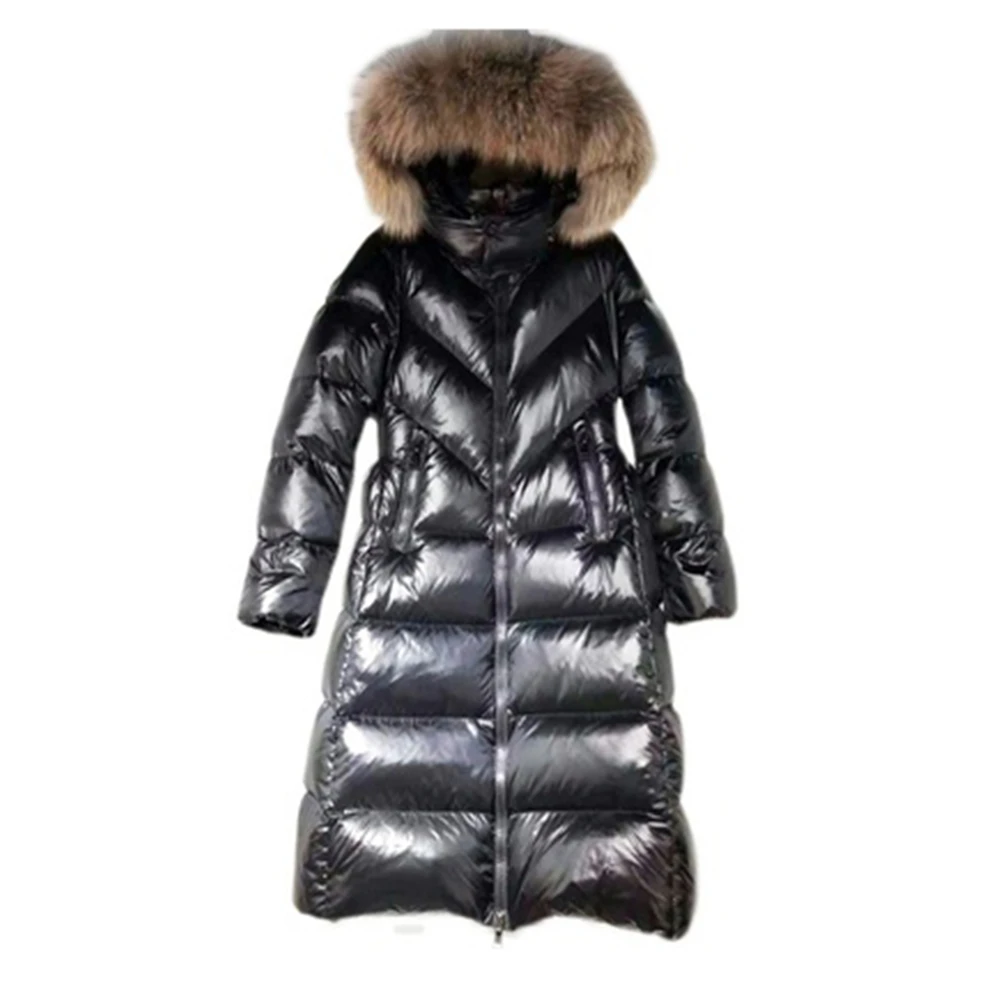 

New Winter Womens Down Jackets Big Fox Fur Collar 90% White Duck Down Overcoats Belt High Quality Female Down Coats Lady Parkas