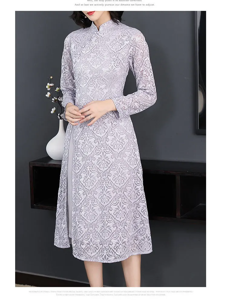 Spring Clothing Large Size Dress Chinese-style Dignified Glorious Mom Modified Version Lace Dress