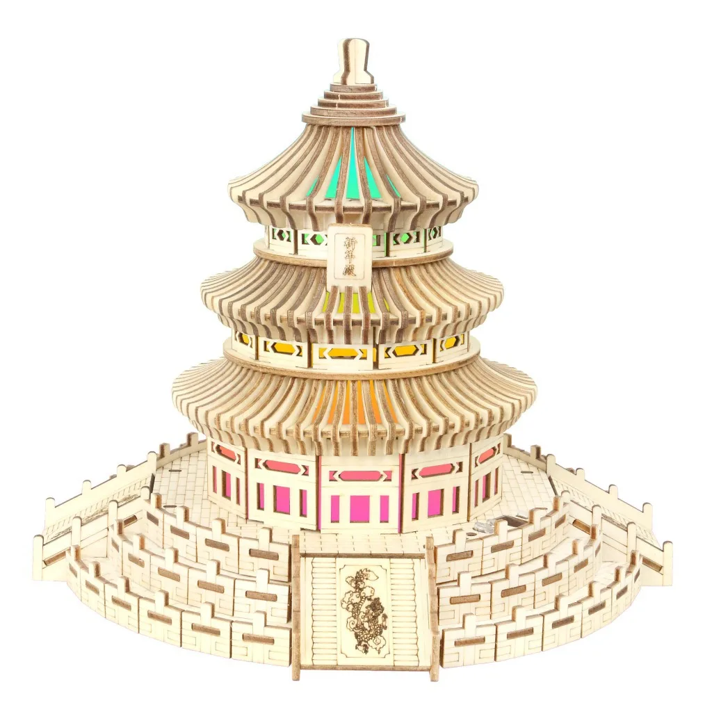 

Xin the Hot Selling Tiantan Colorful Lights Wooden 3D Puzzle Model Jigsaw Puzzle Adult Architecture Model