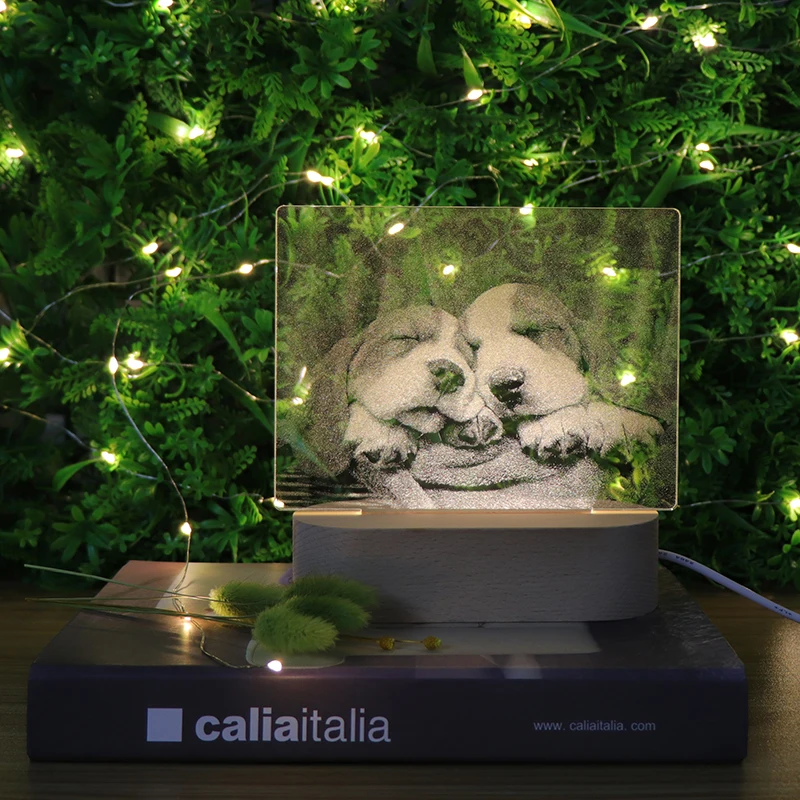 На заказ Милая Собака деревянная основа для акриловых светодиодный 3d-ночник животных