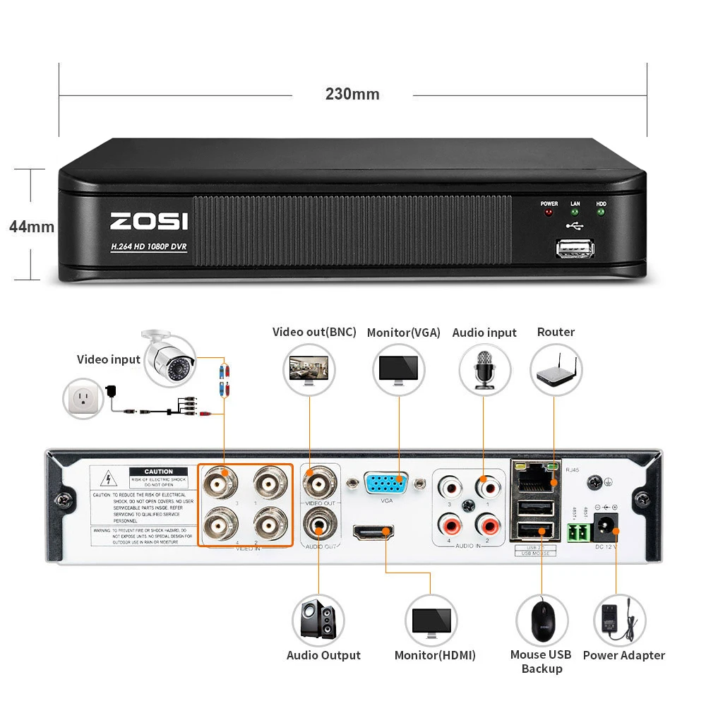 ZOSI Высокое качество 1080P HD уличная камера безопасности Система 1080P HDMI CCTV видео наблюдение 4CH DVR комплект 1 ТБ HDD TVI камера комплект
