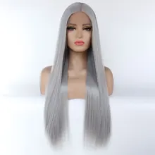 Siver серый прямой синтетический 13*3 дюймов парик на кружеве без клея термостойкие волокна средний пробор волос для женщин вечерние парики