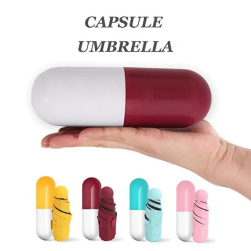 Mini Folding Capsule Small Umbrella With Pill Package Box Pocket Parasol Rain Anti-UV Portable Travel Sunny Rainy Day | Дом и сад