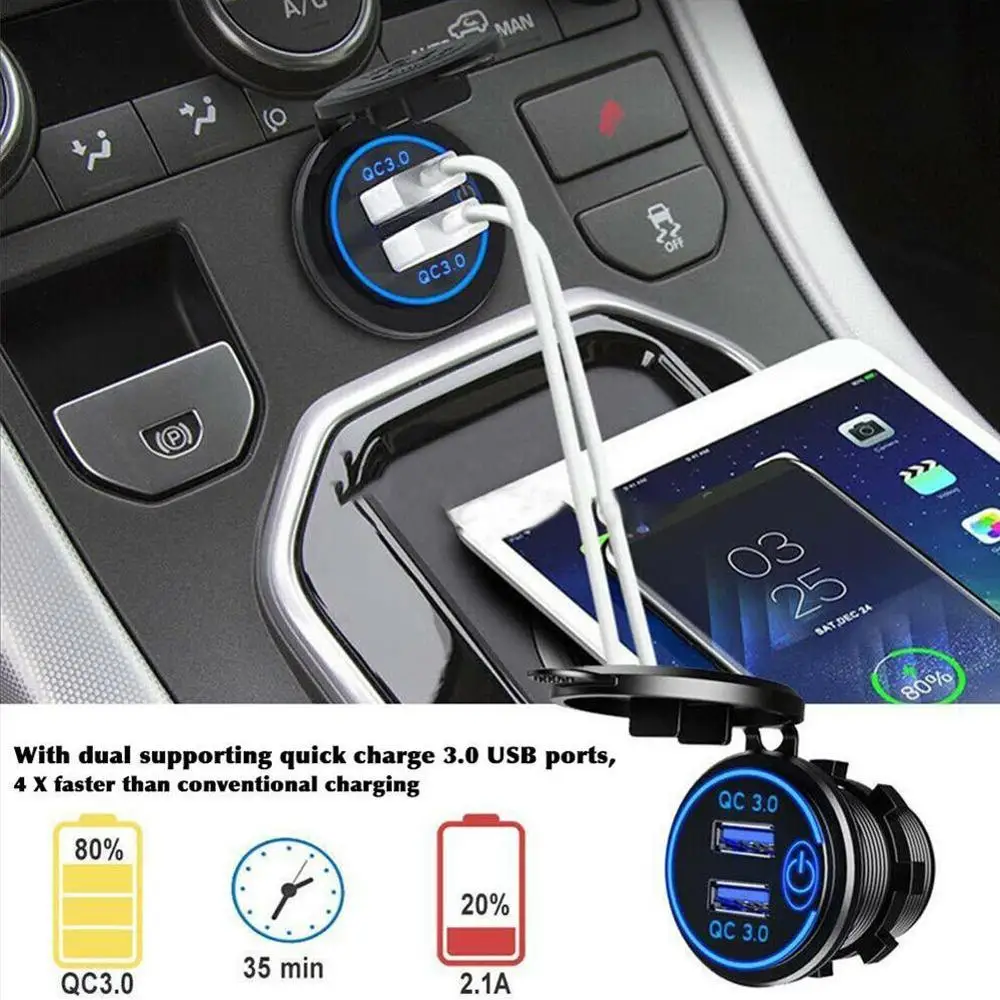 12V/24V QC 3 0 2 USB зарядное устройство с сенсорным выключателем водонепроницаемый
